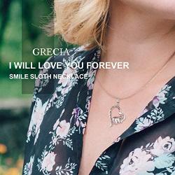 Grecia White Gold Plated Sloth Necklace for Women I Love You to The Moon and Back Love Heart Pendant Gift for Her, Jewelry for Girlfriend, Wife, Sister, Grandma, Mom