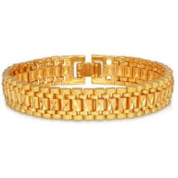 U7 Jewelry Men Wrist Chain Bracelet Stainless Steel Gold Plated Heavy Thick Link Chain Bracelet for Men Women, Husband Gift,Width Choice 12/15mm,Length 7-9 Inch, with Gift Box