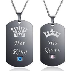 Thintom Couples Necklaces His & Hers Matching Set Titanium Stainless Steel Couple Pendant Necklace in a Gift Box