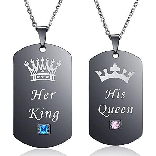 Thintom Couples Necklaces His & Hers Matching Set Titanium Stainless Steel Couple Pendant Necklace in a Gift Box