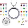 30mm Stainless Steel Living Memory Floating Locket Necklace Pendant with Charms and 24 Birthstones, Best Gifts for Women Girls