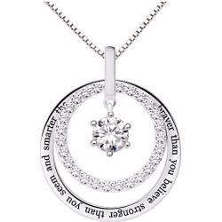 ALOV Jewelry Sterling Silver You are Braver Than You Believe Stronger Than You Seem and Smarter Than You Think Cubic Zirconia Pendant Necklace
