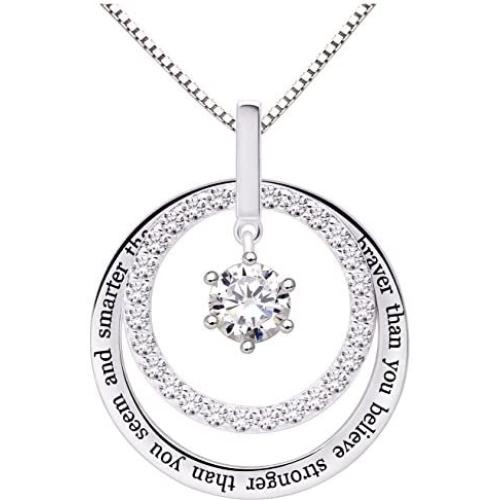 ALOV Jewelry Sterling Silver You are Braver Than You Believe Stronger Than You Seem and Smarter Than You Think Cubic Zirconia Pendant Necklace