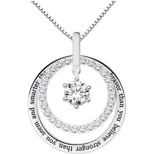 ALOV Jewelry Sterling Silver You are Braver Than You Believe Stronger Than You Seem and Smarter Than You Think Cubic Zirconia Pendant Necklace ALOV Jewelry Sterling Silver You are Braver Than You Believe Stronger Than You Seem and Smarter Than You Think Cubic Zirconia Pendant Necklace