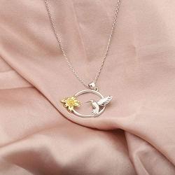 AKTAP Hummingbird Necklace with Flowers Hummingbird Gift Animal Gift for Women Girls