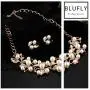 Blufly Vintage Pearl Earrings and Necklace Set Boho Gold Olive Leaf Crystal Earrings Set Rhinestone Sweater Necklaces Bib Necklace Chain Bridal Jewelry Set for Women and Girls