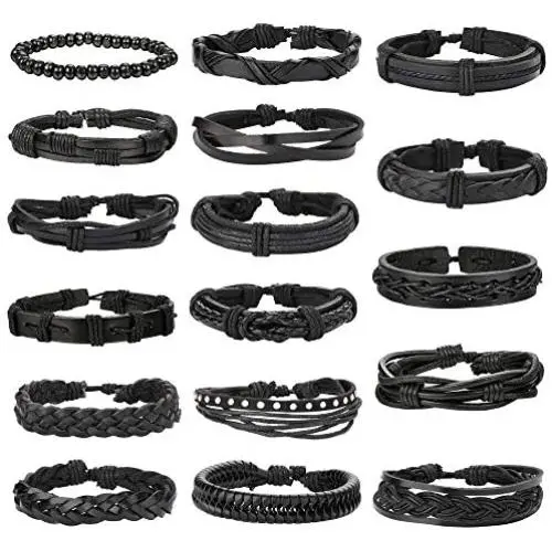 Jstyle 17Pcs Braided Leather Bracelet for Men Women Wooden Beaded Cuff Wrap Bracelet Adjustable Jstyle 17Pcs Braided Leather Bracelet for Men Women Wooden Beaded Cuff Wrap Bracelet Adjustable