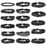 Jstyle 17Pcs Braided Leather Bracelet for Men Women Wooden Beaded Cuff Wrap Bracelet Adjustable