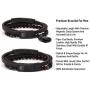 KC Premium Leather Beads Bracelet Men Engraved Inspirational Adjustable Magnetic Clasp Steel Wristband Braided Cuff Tiger-Eye Beaded Stone Bangle Gift for Him Black Brown Silver Gold
