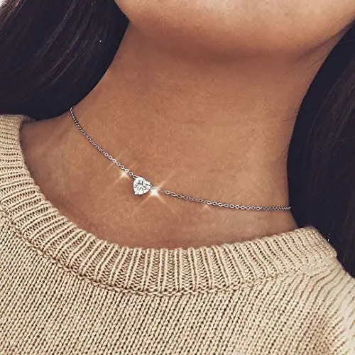 BERYUAN Women Simple Choker Heart Choker Pendant Necklace Trendy Necklace Bridal Necklace Teen Necklace Jewelry for Women and Girls (GOLD)