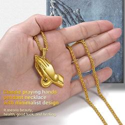 PROSTEEL Lords Prayer Necklace, Stainless Steel Praying Hands Pendant & Chain, Mens Womens Necklace, 22inch-24inch, Come Gift Box