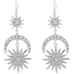 HSWE Statement Rhinestone Drop Earrings for Women Star Moon Burst Crystal Dangle Earrings wedding Party Jewelry