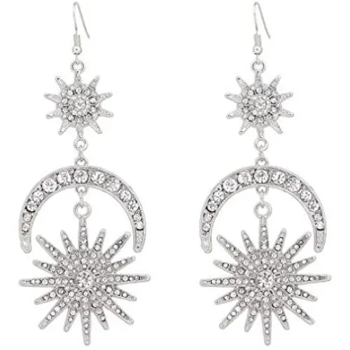 HSWE Statement Rhinestone Drop Earrings for Women Star Moon Burst Crystal Dangle Earrings wedding Party Jewelry HSWE Statement Rhinestone Drop Earrings for Women Star Moon Burst Crystal Dangle Earrings wedding Party Jewelry