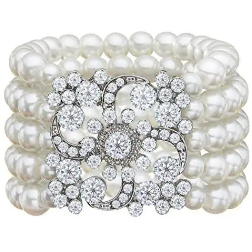 Zking Art Deco Bracelet Gatsby 5 Rows Fashion Faux Pearl Elastic Bangle 20s Flapper Accessories Jewelry Zking Art Deco Bracelet Gatsby 5 Rows Fashion Faux Pearl Elastic Bangle 20s Flapper Accessories Jewelry