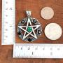 Wicca Jewelry Celtic Pentagram Pentacle Star Green-Black Crystal Gem Wiccan Pagan Witch Magic Healing Protection Amulet Pewter Mens Womens Pendant Necklace Charm for Men Women Silver Ball Chain