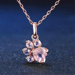 Ztuo Rose Gold Tone Pink Rhinestone Paw Print Pendant Necklace Earrings Jewelry Set for Dog Lovers