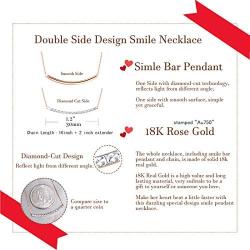 FANCIME 18K Solid Real Rose Gold Smile Necklace Diamond-cut Bar Pendant Necklace Fine Jewelry Gift for Women Girls 16+2 inch Extender