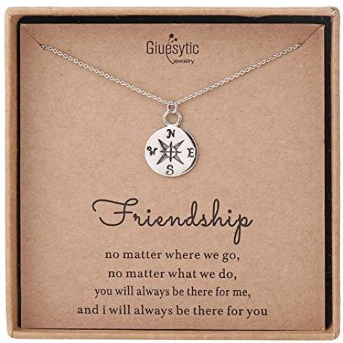 Best Friend Necklaces Sterling Silver Compass Necklace BFF Gifts for Friends Friendship Gifts for Bridesmaids Birthday Gifts for Teen Girls Women Christmas Gifts for Friends