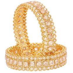 SANARA Ethnic Indian Bollywood Gold Plated Traditional Reverse AD Stone Bangle Bracelet Set Women Wedding Jewelry