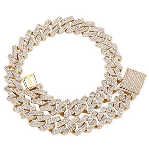 TOPGRILLZ 20mm 6 Times 14K Gold Plated Iced Out Lab Diamond Miami Cuban Link Chain Choker for Men with Box Clasp Hip Hop