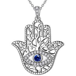 Evil Eye Hamsa Hand of Fatima Jewelry Set Women 925 Sterling Silver Hamsa Hand Evil Eye Ring Earrings Necklace Set Amulet Jewelry Set Best Gift for Girlfriend Wife Mom