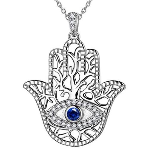 Evil Eye Hamsa Hand of Fatima Jewelry Set Women 925 Sterling Silver Hamsa Hand Evil Eye Ring Earrings Necklace Set Amulet Jewelry Set Best Gift for Girlfriend Wife Mom