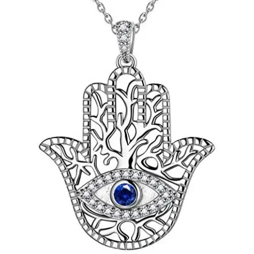 Evil Eye Hamsa Hand of Fatima Jewelry Set Women 925 Sterling Silver Hamsa Hand Evil Eye Ring Earrings Necklace Set Amulet Jewelry Set Best Gift for Girlfriend Wife Mom