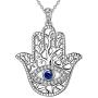 Evil Eye Hamsa Hand of Fatima Jewelry Set Women 925 Sterling Silver Hamsa Hand Evil Eye Ring Earrings Necklace Set Amulet Jewelry Set Best Gift for Girlfriend Wife Mom
