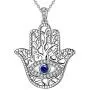 Evil Eye Hamsa Hand of Fatima Jewelry Set Women 925 Sterling Silver Hamsa Hand Evil Eye Ring Earrings Necklace Set Amulet Jewelry Set Best Gift for Girlfriend Wife Mom