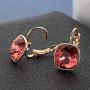 Swarovski Crystal Square Cushion Drop Leverback Earrings for Women 14K Rose Gold Plated Hypoallergenic Jewelry