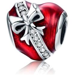 BAMOER 925 Sterling Silver Heart Charm Beads Heartbeat Love Heart Shape Charm Fit Bracelet Necklace for Her