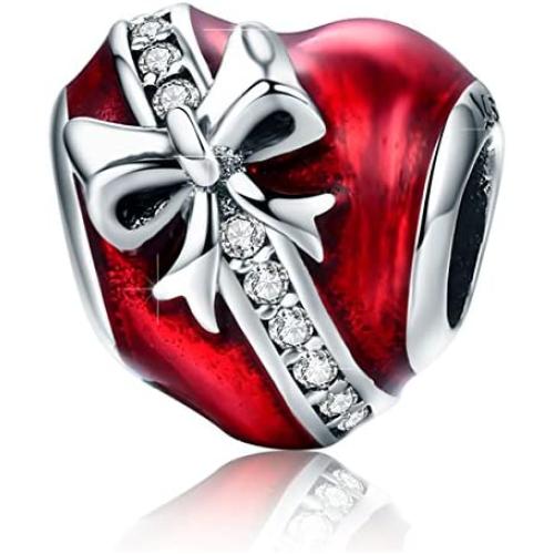 BAMOER 925 Sterling Silver Heart Charm Beads Heartbeat Love Heart Shape Charm Fit Bracelet Necklace for Her