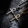 TOPGRILLZ 14K Gold Plated Iced Out CZ Lab Diamond Ankh Cross Egyptian Pendant for Men and Women with 24'' Stainless Steel Chain Necklace