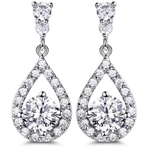 GULICX Silver Plated Base Round Cut Flawless CZ Cubic Zirconia Crystal White Women Drop Earrings