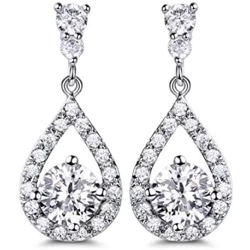 GULICX Silver Plated Base Round Cut Flawless CZ Cubic Zirconia Crystal White Women Drop Earrings