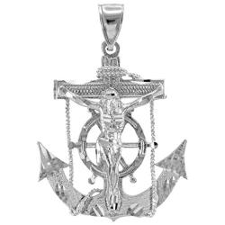 Mens Fine Jewelry 925 Sterling Silver Mariner Crucifix Anchor Cross Pendant