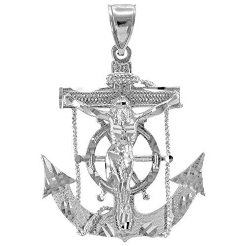 Mens Fine Jewelry 925 Sterling Silver Mariner Crucifix Anchor Cross Pendant