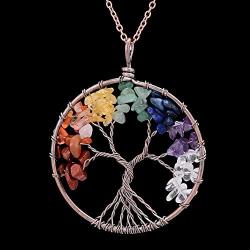 sedmart Tree of Life Pendant Amethyst Rose Crystal Necklace Gemstone Chakra Jewelry