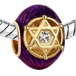 CharmSStory Clear Simulated Birthstone in Double Triangles Rayed Star of David Charm Beads Charms for Bracelets