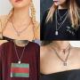GUSHION Egirl Eboy Lock Chain Necklace for Men Male Women Teen Girls Boys, Statement Lock Key Pendant Necklace Silver Set Long Multilayer Punk Choker 2 Set