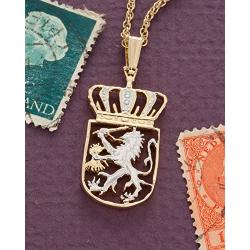 Netherlands Coin Pendant & Necklace, Netherlands 2 1/2 Guilder Hand Cut Coin