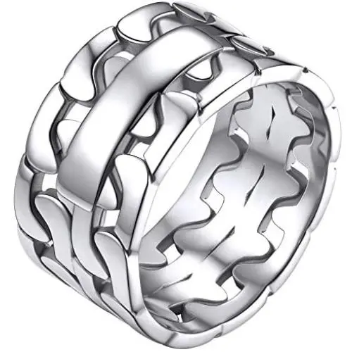 ChainsHouse Sturdy Cuban Link Chain Ring for Men Women, Black/18K Real Gold Plated, 316L Stainless Steel Band Rings, Size 5 to 12, Custom Available, with Gift Box ChainsHouse Sturdy Cuban Link Chain Ring for Men Women, Black/18K Real Gold Plated, 316L Stainless Steel Band Rings, Size 5 to 12, Custom Available, with Gift Box