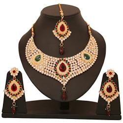 Touchstone Indian Bollywood Handcrafted Traditional Royal Mughal Kundan Polki Meenakari Enamel Colorful Wedding Designer Jewelry Long Necklace Set in Gold and Silver Tone for Women.