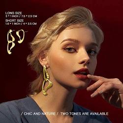 Asymmetric Drop Earrings, 18k Gold Plated Large Oval Link Dangle Geometric Earrings for Women Girls, Mobius Ring Shape,Fashion Jewelry Gifts