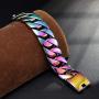 ROWIN&CO Super Large 32mm Mens Bracelets Rainbow Multicolor Heavy 316L Stainless Steel Huge Punk Wrist Chain & Curb Cuban Chain Bangles Men Jewelry, 9.5 inch