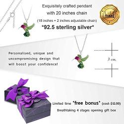 BLING BIJOUX Colorful Crystal Flying Hummingbird Pendant Necklace Never Rust 925 Sterling Silver Natural and Hypoallergenic Chain with Free Breathtaking Gift Box for a Special Moment of Love