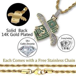 TOPGRILLZ Iced Out Pendant US Dollar Money Style 14K Gold Plated Cubic Zircon Necklace for Men Women Hip Hop Rock Jewelry Gifts