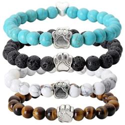 Jovivi Vintage Lava Stone Healing Power Crystal Dog Paw Charm Elastic Stretch Beaded Bracelets