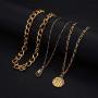 RnBLM JEWELRY 3 Pcs 14K Gold Plated Layered Necklaces for Women Dainty Multilayered Link Chain Cross Y Pendant Choker Necklaces Set