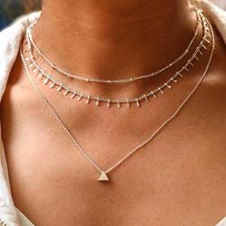 Yalice Multi-Layered Triangle Pendant Necklace Chain Dangle Choker Necklaces Jewelry for Women and Girls